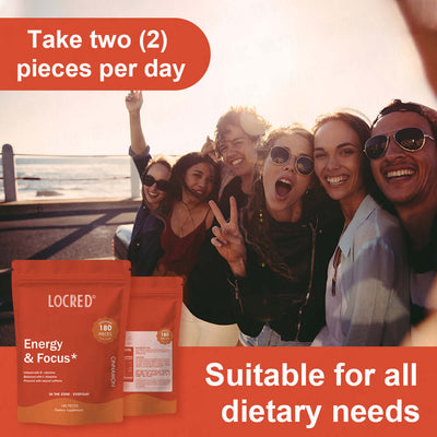 Group of friends enjoying life with LOCRDED Energy & Focus tablets, featuring 90-Grain Energy Sugar Cinnamon Flavor Tablet.