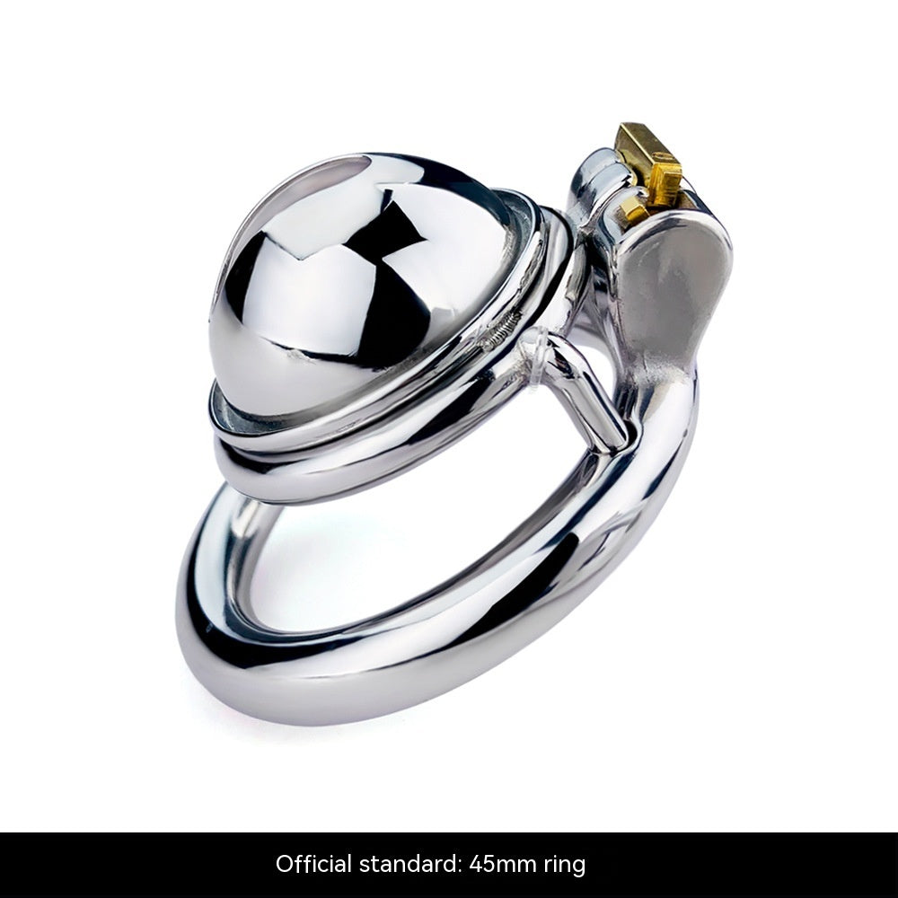 Compact Miniature Chastity Lock Stainless Steel Metal ring with shiny dome and durable locking mechanism.