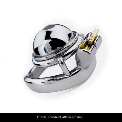 Compact Miniature Chastity Lock Stainless Steel Metal with a shiny dome and secure gold lock mechanism.