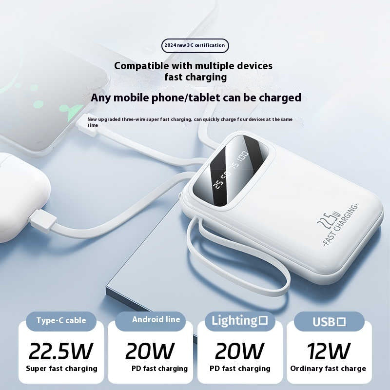 Compact Portable Power Bank with included cable